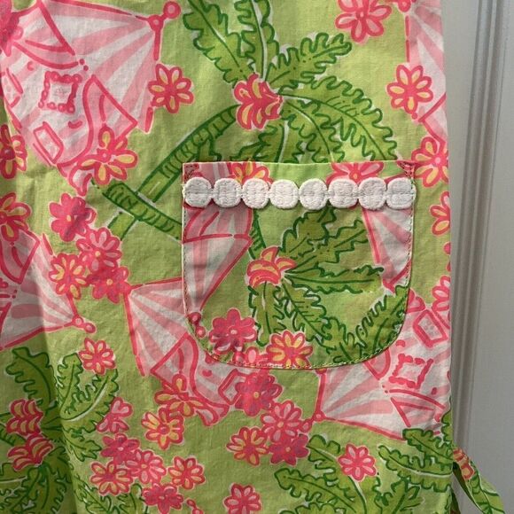 Lilly Pulitzer Shift Dress Palm Trees Floral Tents Pink Green Girls Size 5 - Picture 6 of 15